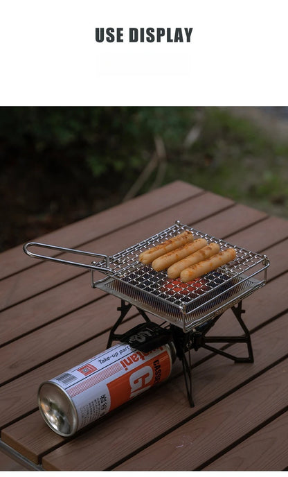CAMPINGMOON Outdoor Camping 304 Stainless Steel Folding Toast Grill Net, Evenly Baked Card Type Gas Stove Barbecue Net