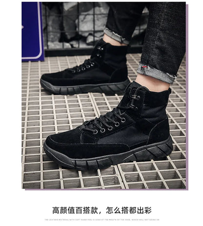 Men Combat Boots Summer Breathable Comfortable Canvas Men Ankle Boots Casual Lightweight Outdoor Jogging Platform Mesh Men Boots