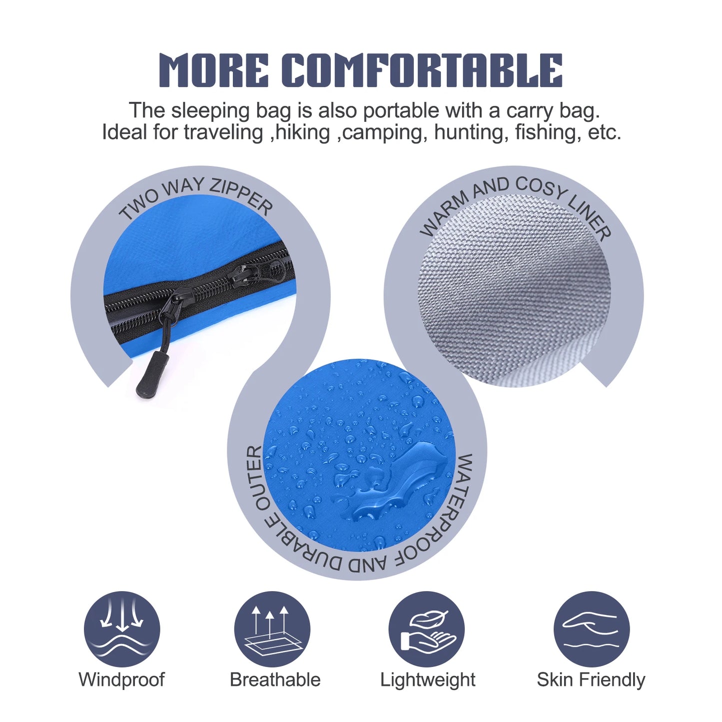 Lixada 190 * 75cm Outdoor Envelope Sleeping Bag Camping Travel Hiking Multifunction Ultra-light 680g