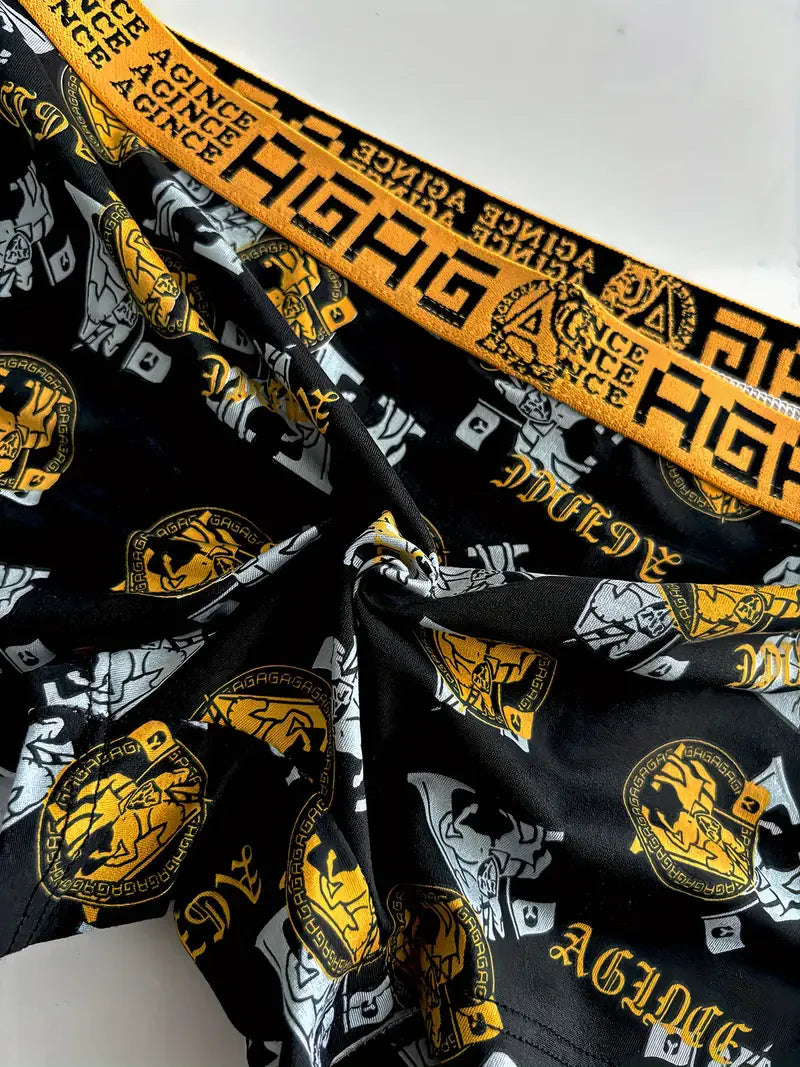 4pcs/set Men's Underwear Sexy Boxer Antibacterial Breathable Retro Print Men Boxer Shorts Boys Thin Flat Corner Panties