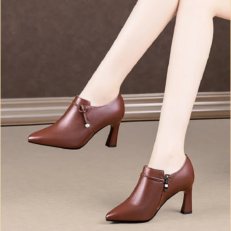 Women Fashion High Quality Brown Stiletto Heel Ankle Boots Lady Casual Black Patent Leather Autumn Shoes