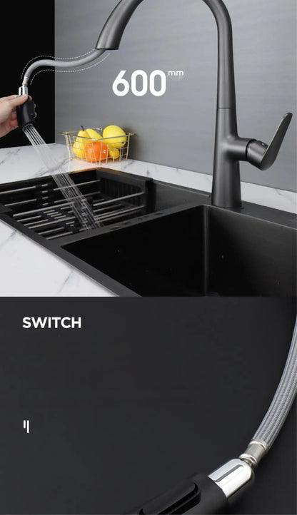 HypeHub Pull-Out Kitchen Faucet – Single Handle Hot & Cold Mixer