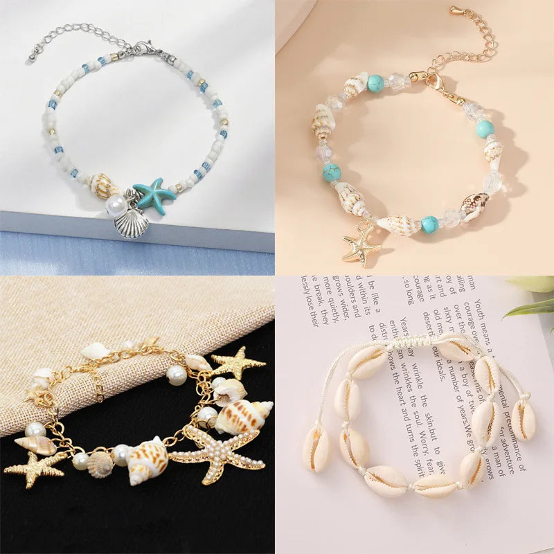 MOONBIFFY Bohemian Shell Bead Bracelet – Women's Ocean Star Turtle Woven