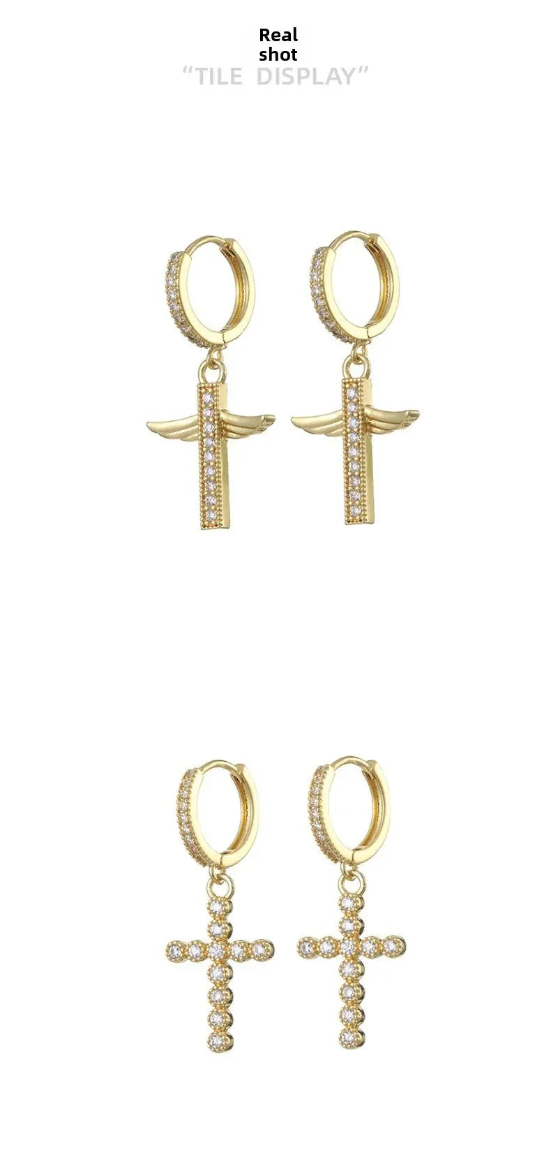 HypeHub Color Diamond Cross Hoop Earrings – American Style Ear Clip