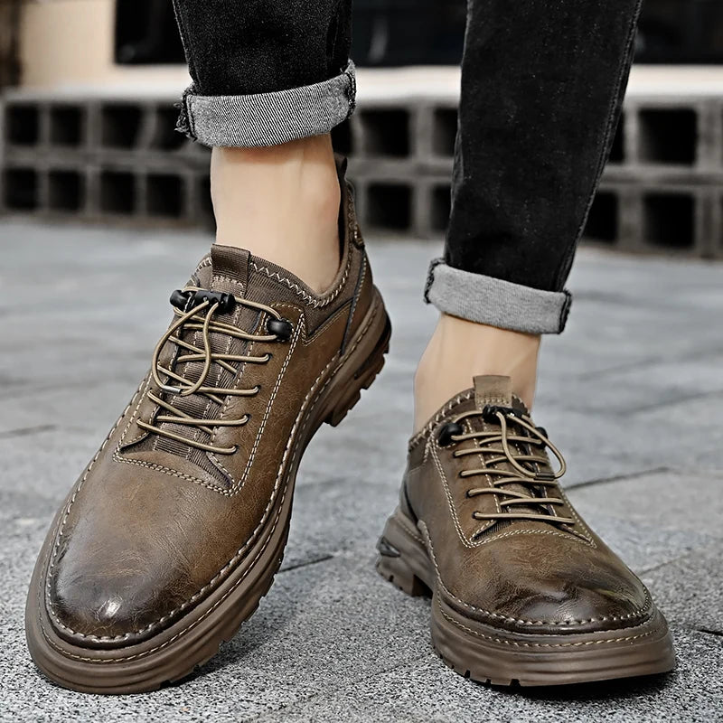 Solid Color Casual Board Shoes Versatile Trendy Sports Sneakers Fashion Lace Up Mens Oxford Shoes Retro Style Male Business Shoe