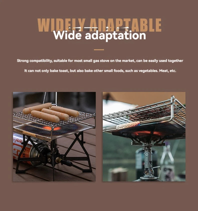 CAMPINGMOON Outdoor Camping 304 Stainless Steel Folding Toast Grill Net, Evenly Baked Card Type Gas Stove Barbecue Net