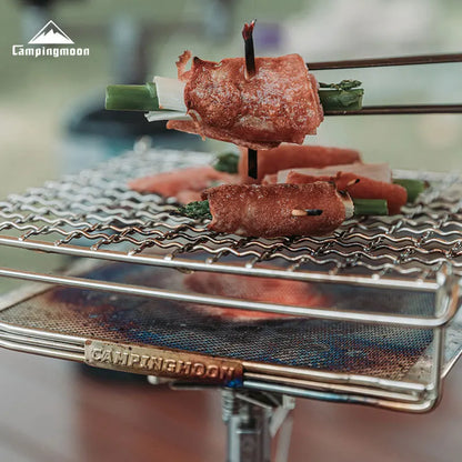 CAMPINGMOON Outdoor Camping 304 Stainless Steel Folding Toast Grill Net, Evenly Baked Card Type Gas Stove Barbecue Net