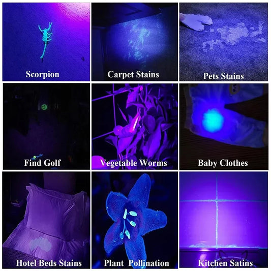 395nm UV Flashlight Ultraviolet Torch With Pen Clip Portable Violet Light Pet Urine Scorpion Detector UV Lamp Use AAA Batteries