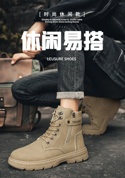Men's Works Boots Spring Autumn Anti-slip Waterproof Male Sneakers Desert Tactical Boots Outdoor Travel Wear-resistant Man Shoes