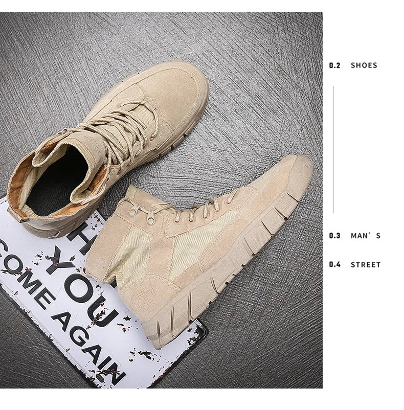 Men Combat Boots Summer Breathable Comfortable Canvas Men Ankle Boots Casual Lightweight Outdoor Jogging Platform Mesh Men Boots