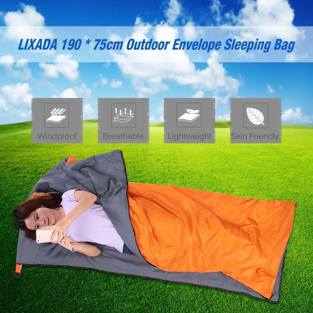 Lixada 190 * 75cm Outdoor Envelope Sleeping Bag Camping Travel Hiking Multifunction Ultra-light 680g
