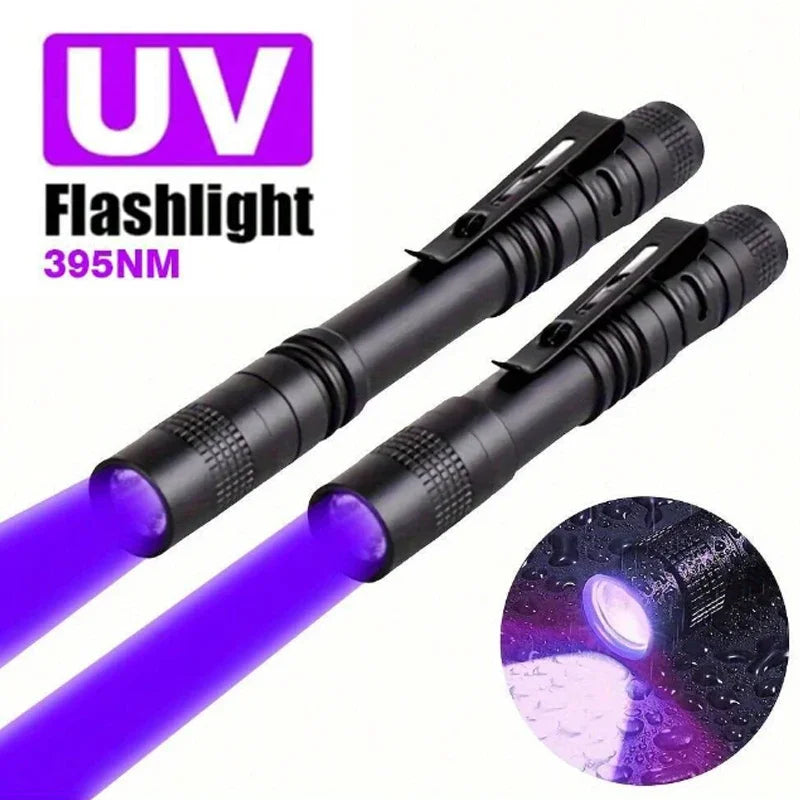395nm UV Flashlight Ultraviolet Torch With Pen Clip Portable Violet Light Pet Urine Scorpion Detector UV Lamp Use AAA Batteries