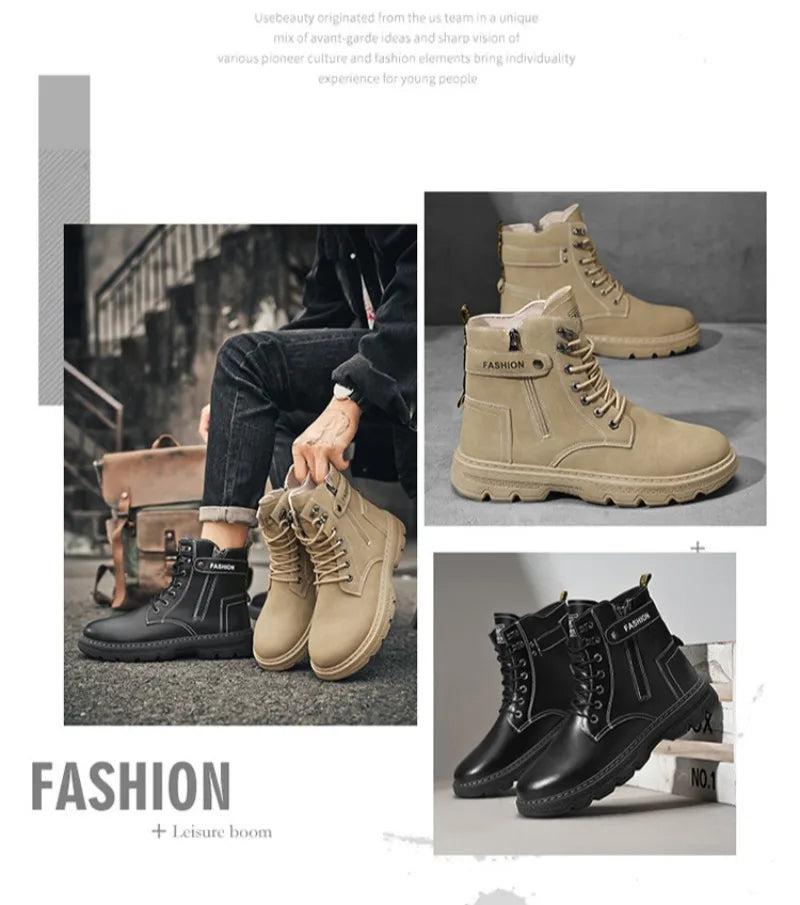 Men's Works Boots Spring Autumn Anti-slip Waterproof Male Sneakers Desert Tactical Boots Outdoor Travel Wear-resistant Man Shoes