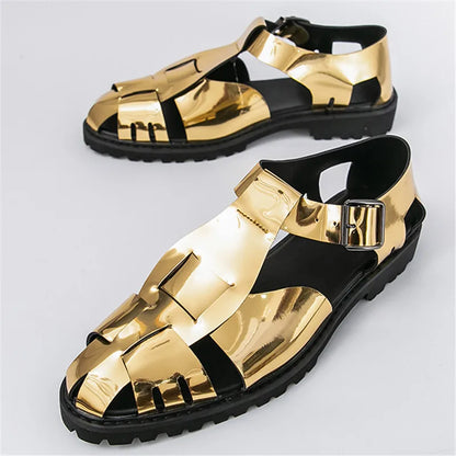 Summer Fashion New Men Gladiators Gold Buckle Platform Casual Shoes Breathable Beach Sandals Outdoor Slippers Plus Size