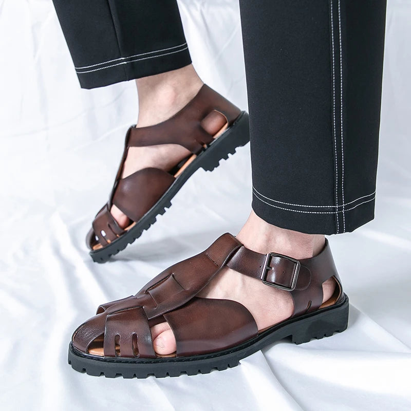 Summer Fashion New Men Gladiators Gold Buckle Platform Casual Shoes Breathable Beach Sandals Outdoor Slippers Plus Size