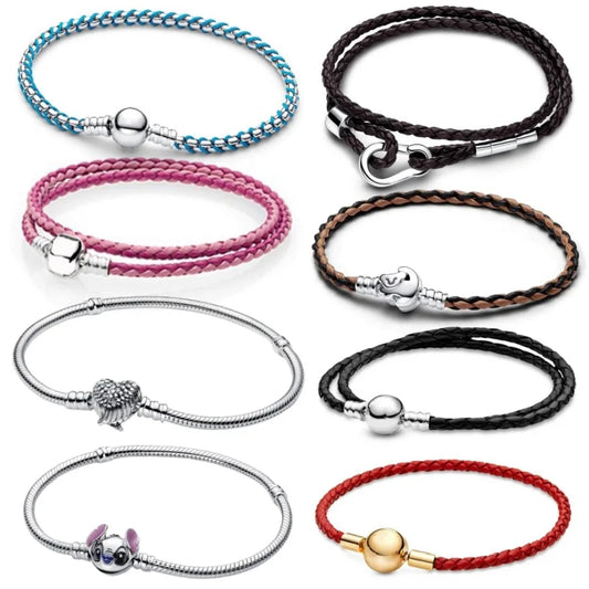 MINISO Women's Blue Knitted Leather Bracelet – Charm Bead Jewelry