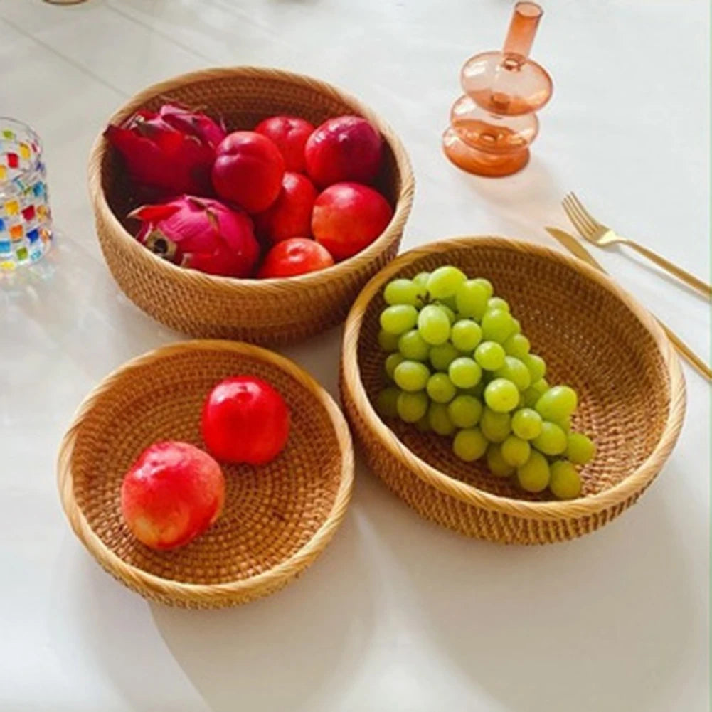 Shunmaii Hand-Woven Rattan Storage Basket – Natural Food Platter & Tray
