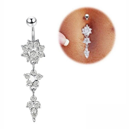 BLUELANS Rhinestone Double Cross Dangle Navel Ring – Surgical Steel Belly Button Piercing