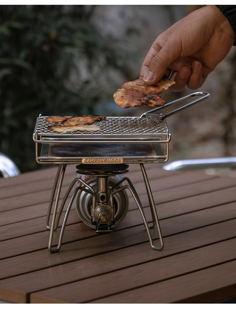 CAMPINGMOON Outdoor Camping 304 Stainless Steel Folding Toast Grill Net, Evenly Baked Card Type Gas Stove Barbecue Net