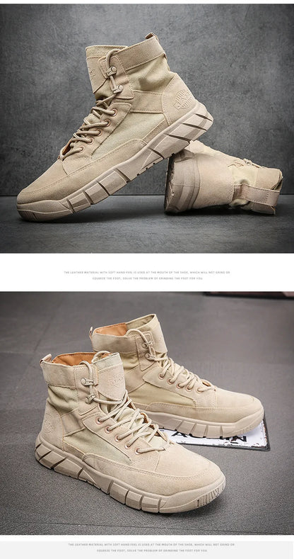 Men Combat Boots Summer Breathable Comfortable Canvas Men Ankle Boots Casual Lightweight Outdoor Jogging Platform Mesh Men Boots
