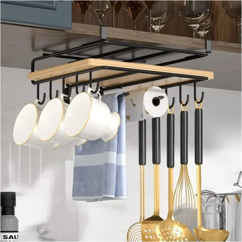 HypeHub Under Cabinet Kitchen Hanging Organizer Rack – Metal Hooks