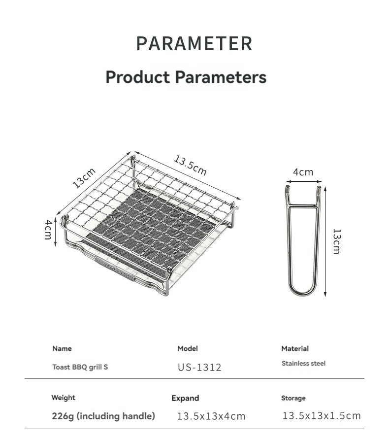 CAMPINGMOON Outdoor Camping 304 Stainless Steel Folding Toast Grill Net, Evenly Baked Card Type Gas Stove Barbecue Net