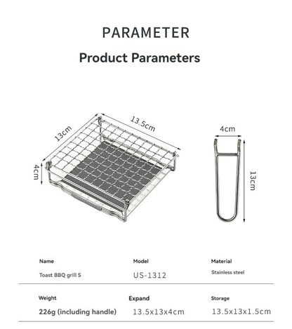 CAMPINGMOON Outdoor Camping 304 Stainless Steel Folding Toast Grill Net, Evenly Baked Card Type Gas Stove Barbecue Net