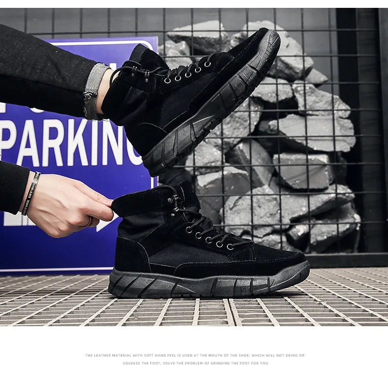 Men Combat Boots Summer Breathable Comfortable Canvas Men Ankle Boots Casual Lightweight Outdoor Jogging Platform Mesh Men Boots
