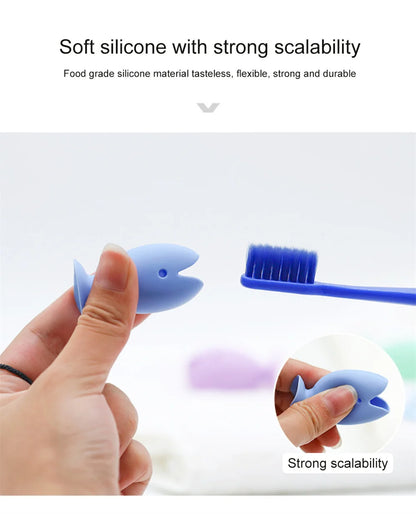 Tooth Brush Cover Caps Stand Cute Standing Portable Travel Toothbrush Head Cover Cute Fish Shape Silicone Suction Cup Toothbrush