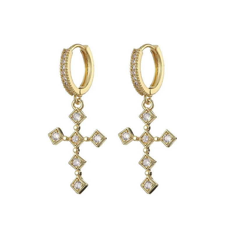 HypeHub Color Diamond Cross Hoop Earrings – American Style Ear Clip