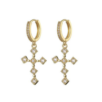 HypeHub Color Diamond Cross Hoop Earrings – American Style Ear Clip