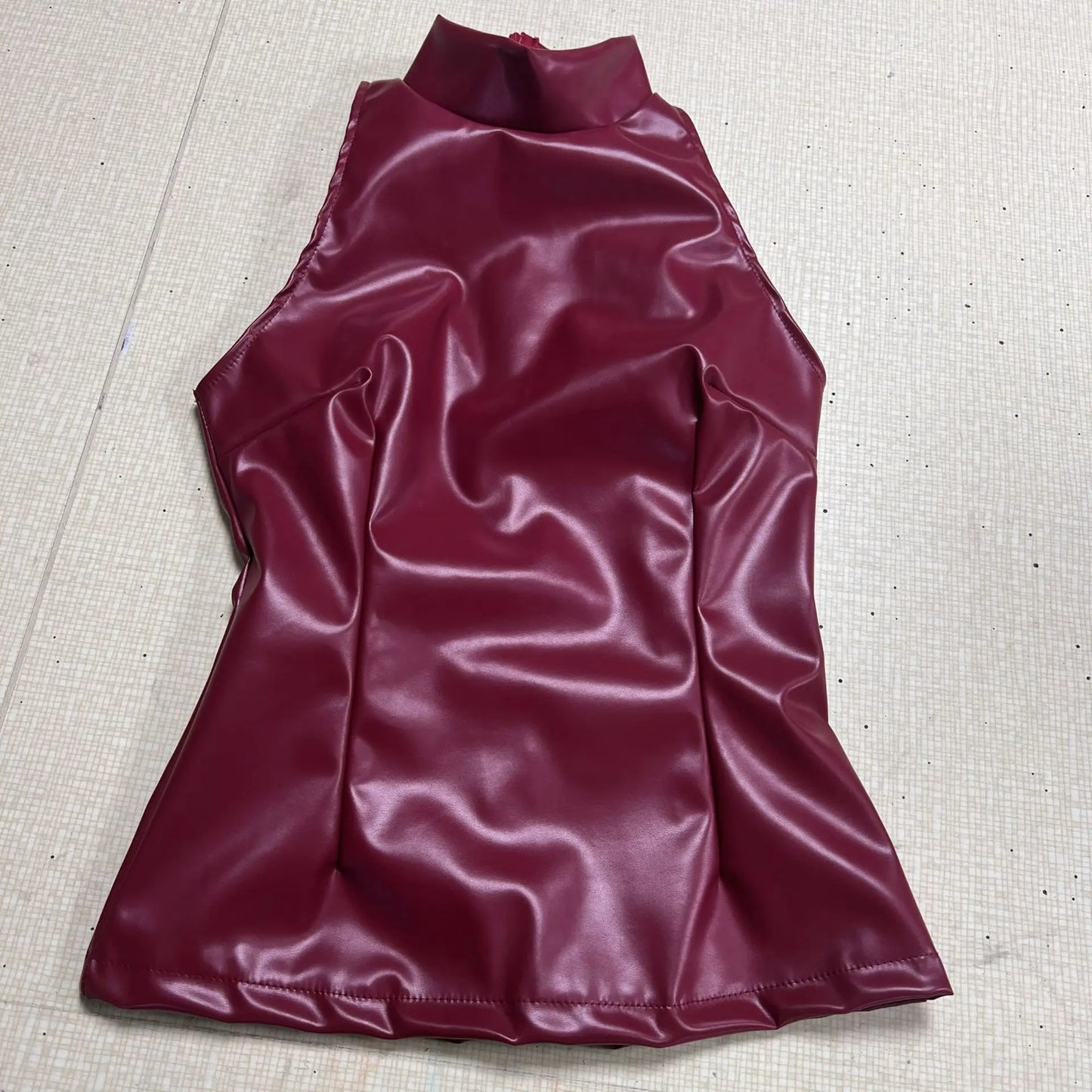 Fashion PU Leather Mini Dress Women Elegant Stand Collar Bodycon Short Party Dress Female Sexy Slim Sleeveless Evening Vestidos