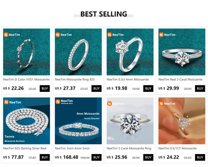 NeeTim 2 Carat Moissanite Stud Earrings for Women – 925 Sterling Silver