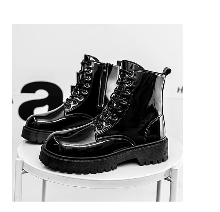 Hot Sale High Top Casual Boots Men's Shoes NewFashion Thick Bottom Motorcycle Ankle Boot for Men Winter Boots Man Shoes Lace-Up