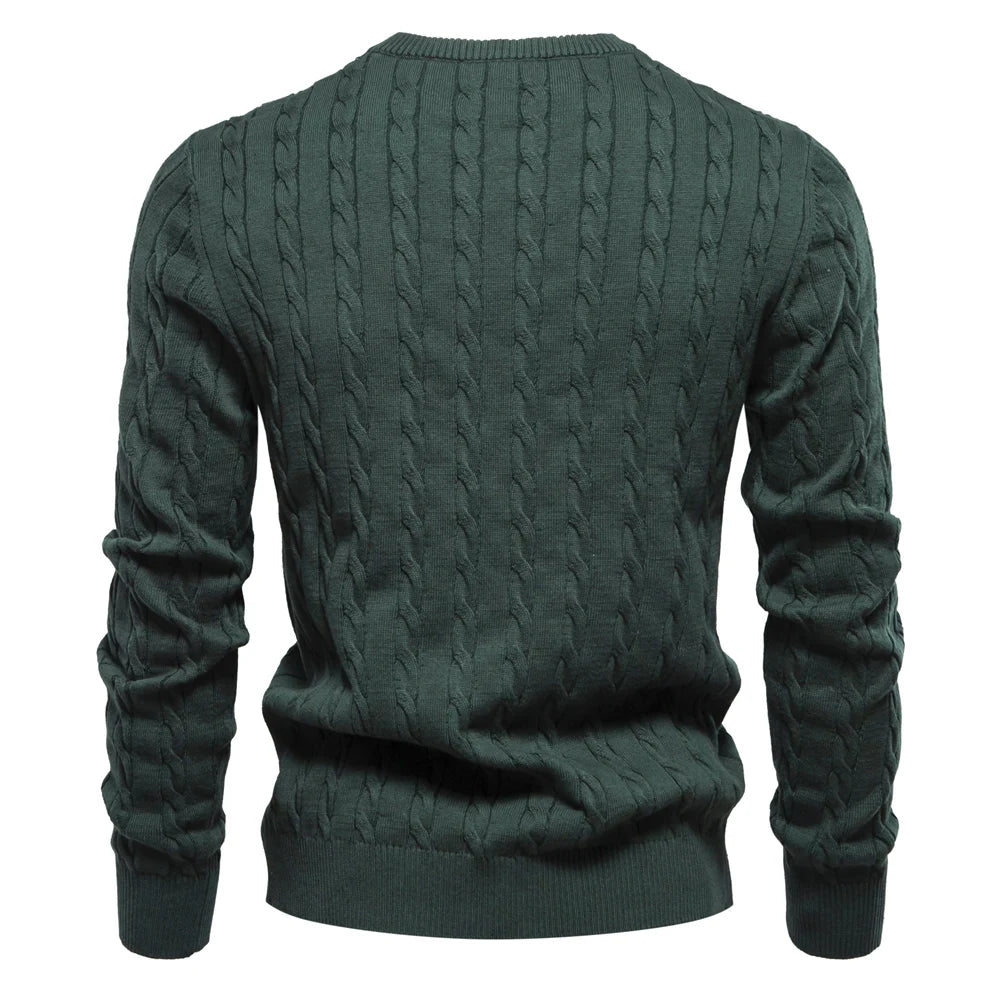 AIOPESON Mens Giraffe Embroidery Cotton Sweaters Round Neck Classic Twist Patterned Pullover Knitted Sweater for Men