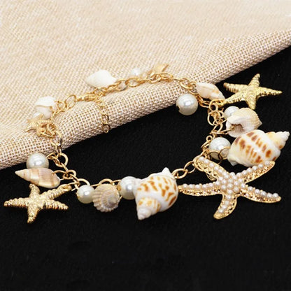 MOONBIFFY Bohemian Shell Bead Bracelet – Women's Ocean Star Turtle Woven