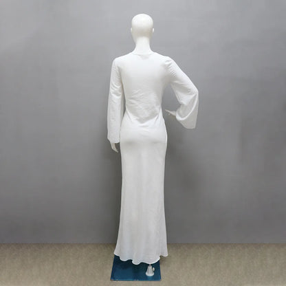 2024 Autumn Fashion Women's Leisure Elegant Maxi Dress Metal Buckle Retro Solid Long A-line Women's Dress Party Vestidos Robes