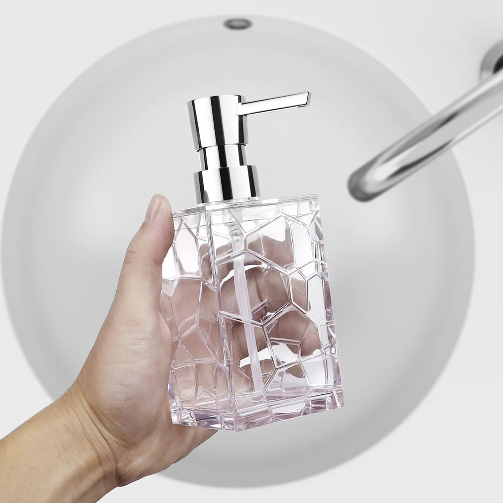 Clear Acrylic Liquid Hand Soap Dispenser（10oz） with Silver ABS Rust-Proof Pump for Bathroom, Kitchen, Countertop Transparent