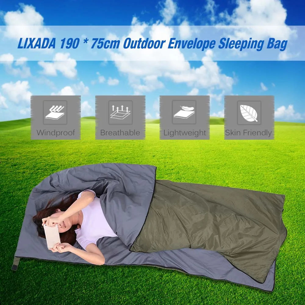Lixada 190 * 75cm Outdoor Envelope Sleeping Bag Camping Travel Hiking Multifunction Ultra-light 680g