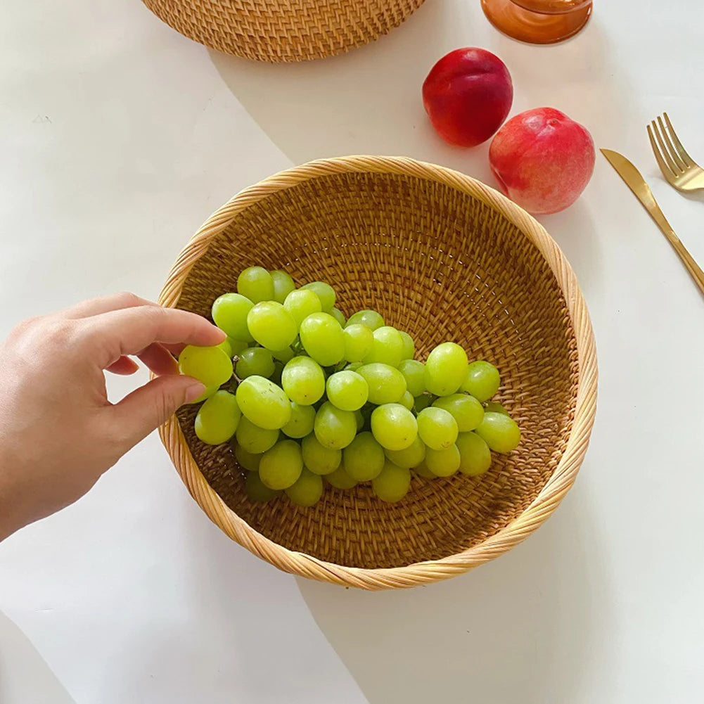 Shunmaii Hand-Woven Rattan Storage Basket – Natural Food Platter & Tray