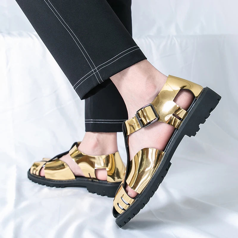 Summer Fashion New Men Gladiators Gold Buckle Platform Casual Shoes Breathable Beach Sandals Outdoor Slippers Plus Size
