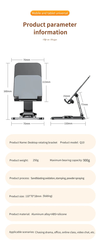 VIKEFON Universal Aluminum Alloy Foldable Phone & Tablet Stand – Adjustable