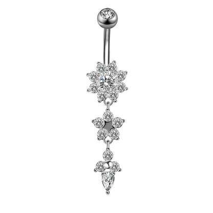 BLUELANS Rhinestone Double Cross Dangle Navel Ring – Surgical Steel Belly Button Piercing