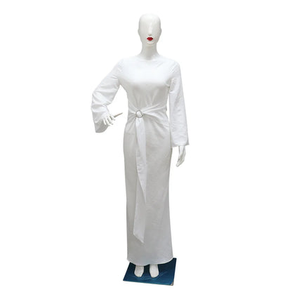 2024 Autumn Fashion Women's Leisure Elegant Maxi Dress Metal Buckle Retro Solid Long A-line Women's Dress Party Vestidos Robes