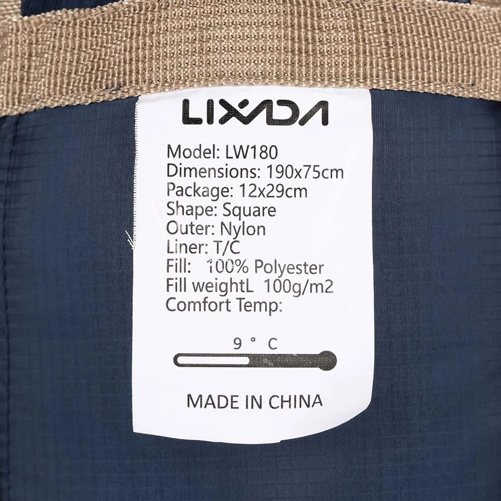 Lixada 190 * 75cm Outdoor Envelope Sleeping Bag Camping Travel Hiking Multifunction Ultra-light 680g