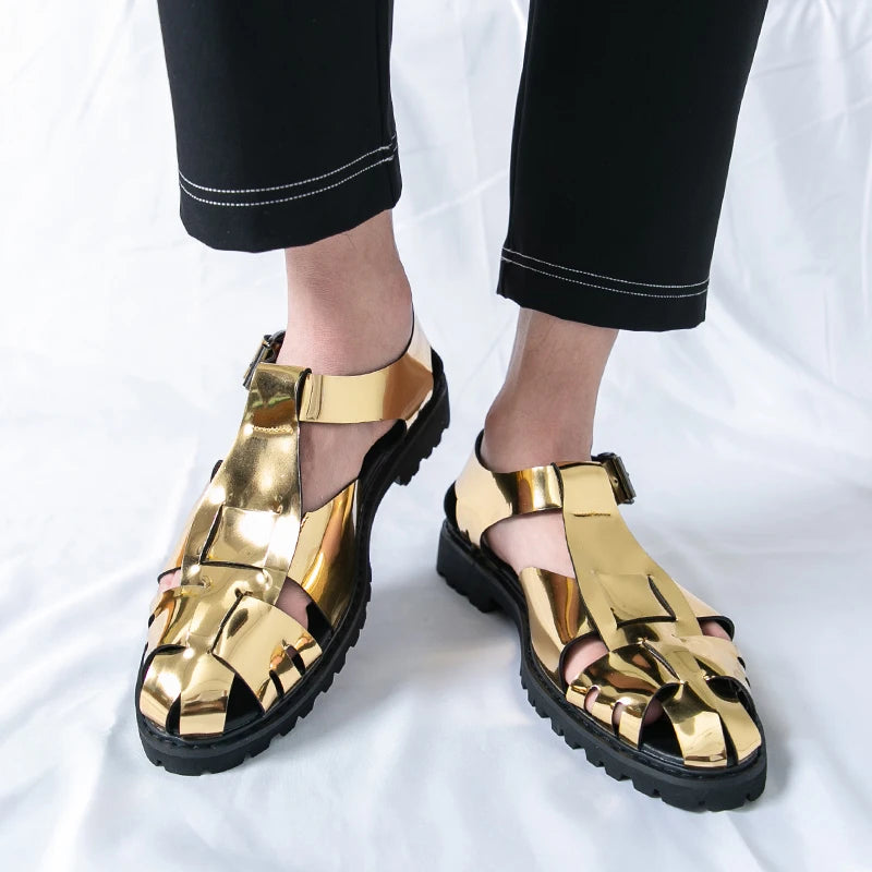 Summer Fashion New Men Gladiators Gold Buckle Platform Casual Shoes Breathable Beach Sandals Outdoor Slippers Plus Size