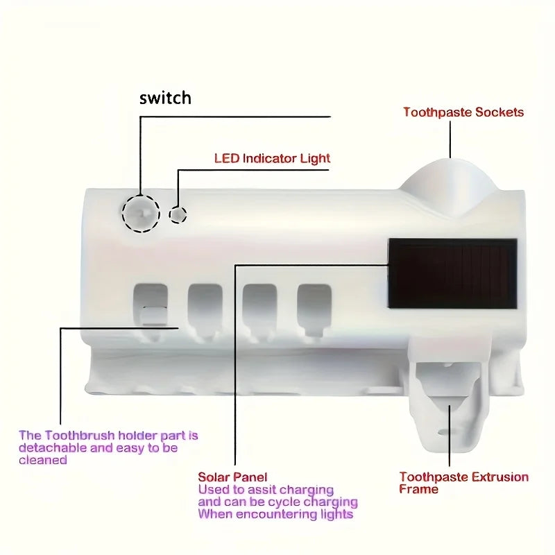 White Smart Toothbrush Holder Auto Dispenser USB Charging Wall Mount Perfect for home and business bathrooms