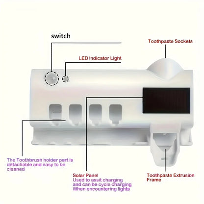 White Smart Toothbrush Holder Auto Dispenser USB Charging Wall Mount Perfect for home and business bathrooms