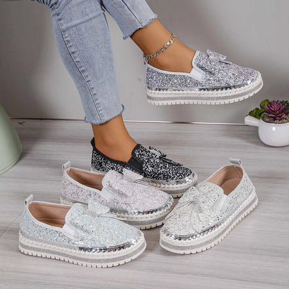 Women'S Sneakers Women'S Fashion Sequin Bow Casual Shoes Slip On Casual Comfortable Shoes лоферы женские