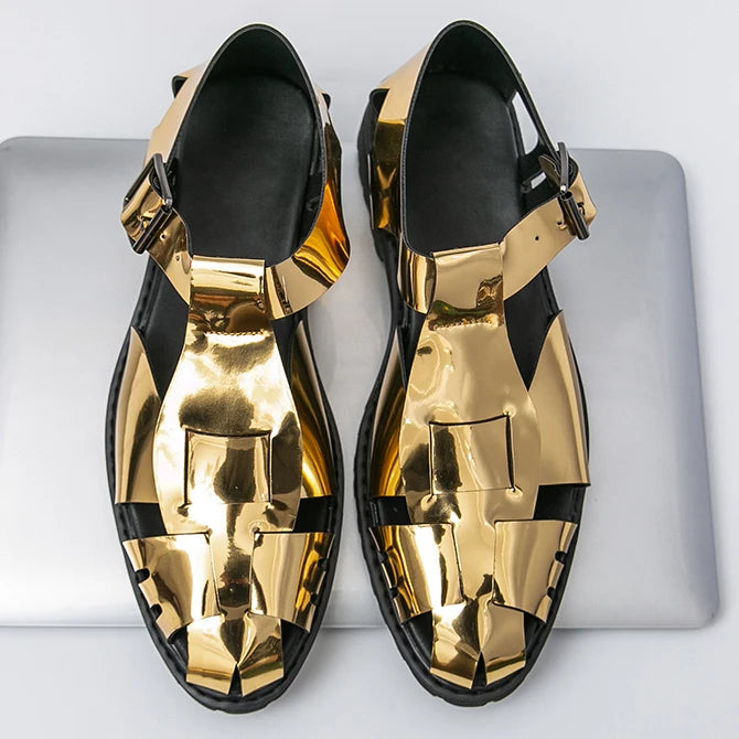 Summer Fashion New Men Gladiators Gold Buckle Platform Casual Shoes Breathable Beach Sandals Outdoor Slippers Plus Size
